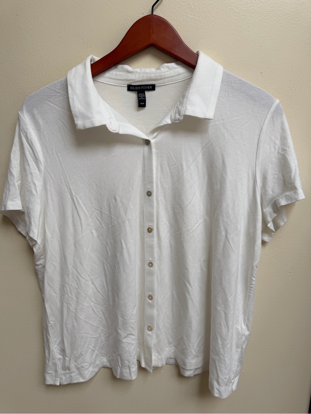 Eileen Fisher White Short-Sleeve Button Front Polo